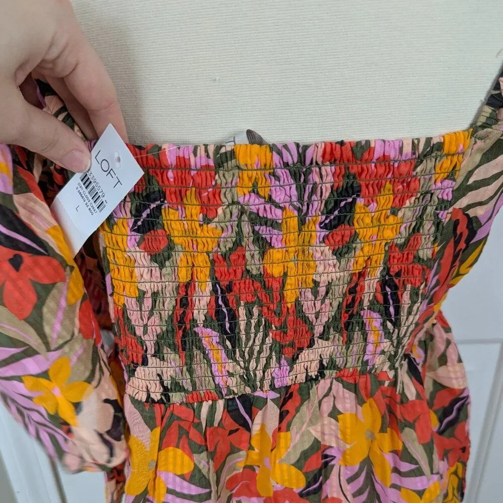 LOFT | Tropical Floral Print Peplum Blouse Size Large - Picture 7 of 9
